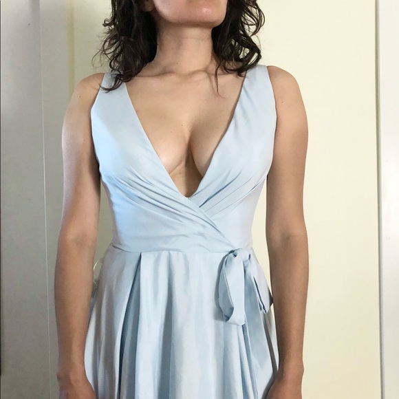 Milly Bridal Dresses & Skirts - MILLY BRIDAL DUSTY PASTEL BLUE PLUNGING NECKLINE HIGH LOW MAXI DRESS